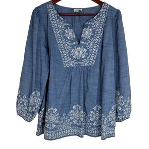 GAP Blue Blouse with White Embroidery